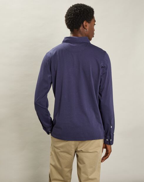 Polo en Jersey à Manches Longues bleu marine foncé