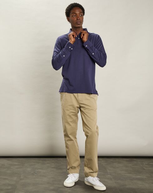 Polo en Jersey à Manches Longues bleu marine foncé