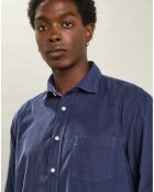 Chemise regular en Velours Milleraies Paul Pat bleu profond