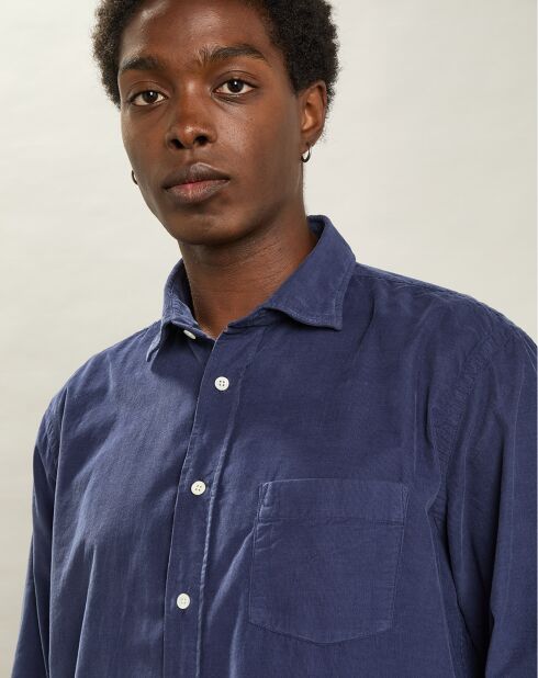 Chemise regular en Velours Milleraies Paul Pat bleu profond