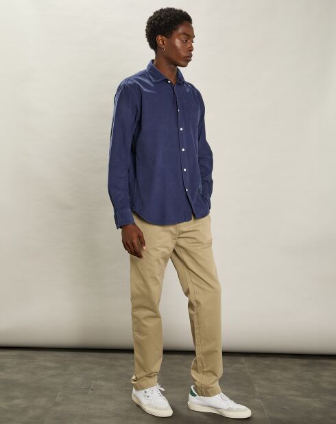 Chemise regular en Velours Milleraies Paul Pat bleu profond