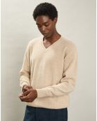 Pull V 100% Laine Sans Couture naturel