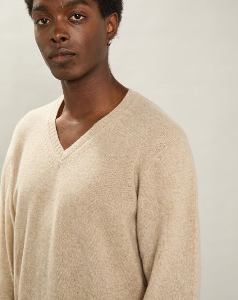 Pull V 100% Laine Sans Couture naturel