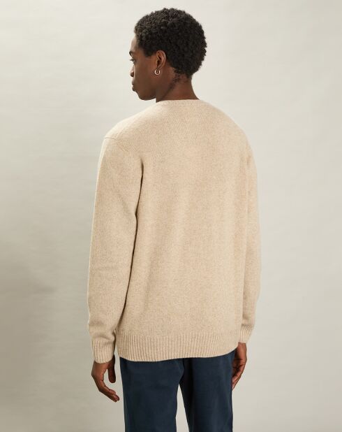 Pull V 100% Laine Sans Couture naturel