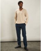 Pull V 100% Laine Sans Couture naturel