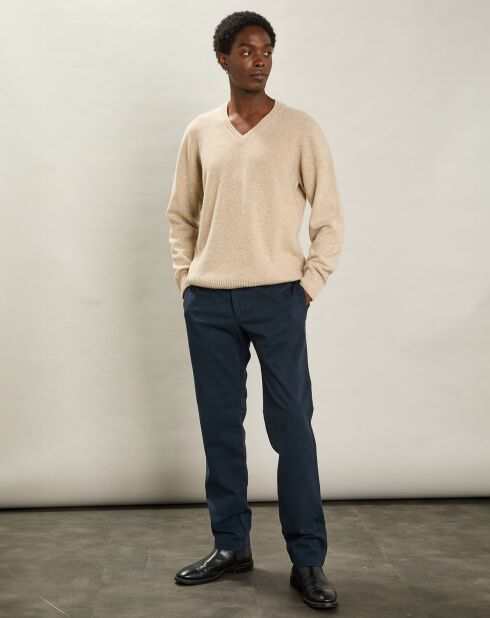 Pull V 100% Laine Sans Couture naturel