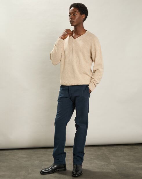Pull V 100% Laine Sans Couture naturel