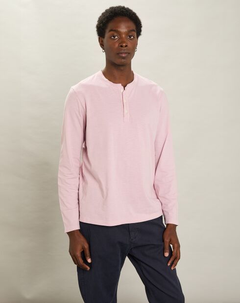 T-Shirt Henley Ls rose délavé