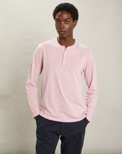 T-Shirt Henley Ls rose délavé