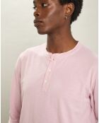 T-Shirt Henley Ls rose délavé