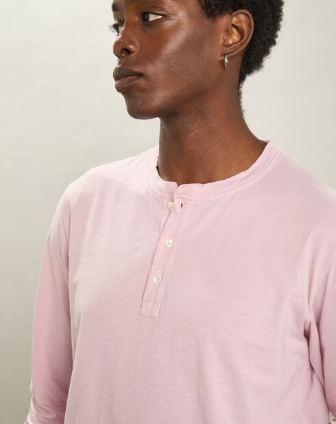 T-Shirt Henley Ls rose délavé