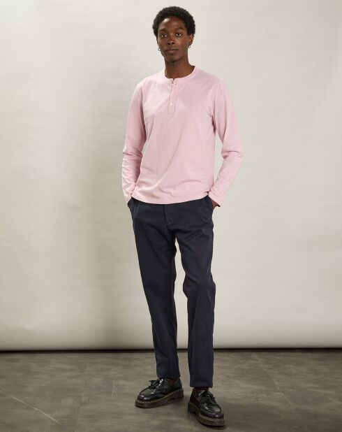 T-Shirt Henley Ls rose délavé
