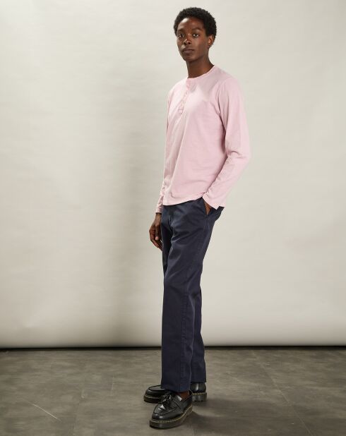 T-Shirt Henley Ls rose délavé