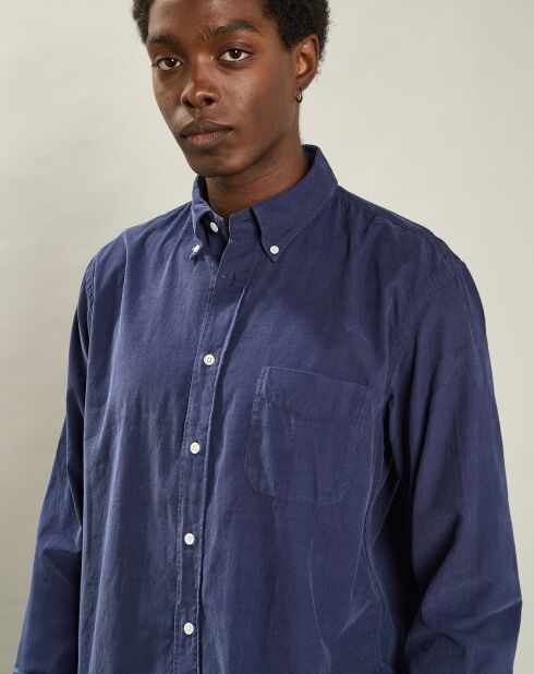 Chemise regular en Velours Milleraies Pitt Pat bleu profond