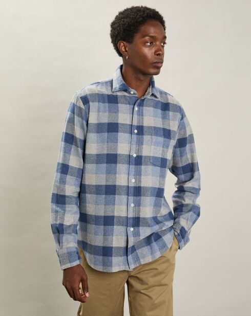 Chemise en Flanelle regular Paul bleu/gris