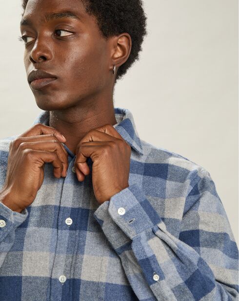 Chemise en Flanelle regular Paul bleu/gris