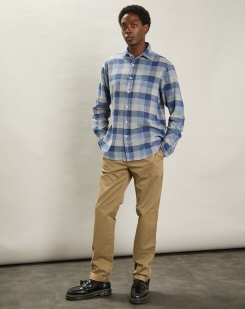 Chemise en Flanelle regular Paul bleu/gris