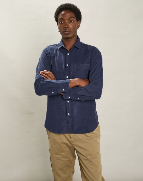 Chemise regular en Velours Milleraies Paul Pat bleu foncé