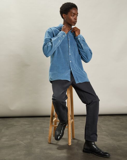 Chemise regular en Velours Milleraies Pitt indigo clair