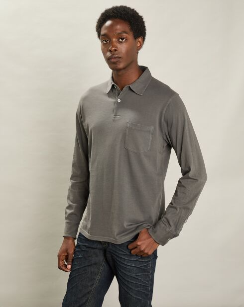 Polo en Jersey à Manches Longues charbon de bois