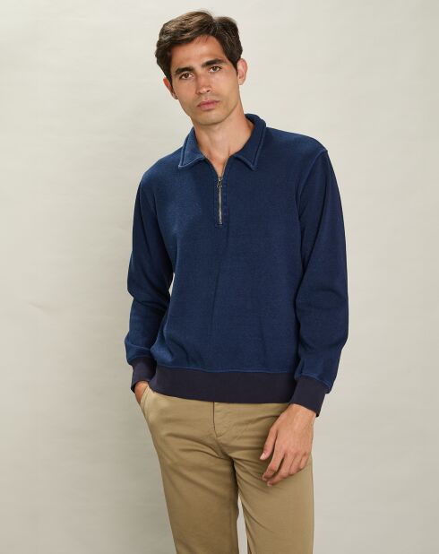 Sweat Polo à Fermeture Éclair indigo