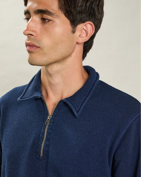 Sweat Polo à Fermeture Éclair indigo