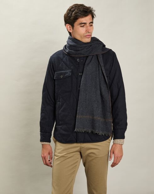 Écharpe 100% Laine à Chevrons marine - 200x40 cm