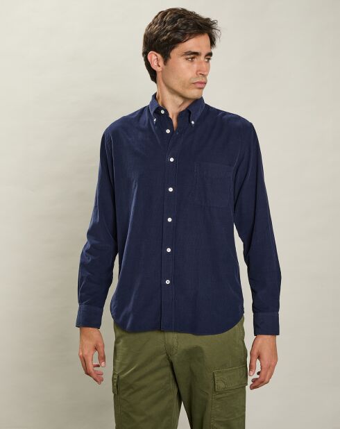 Chemise regular en Velours Milleraies Pitt Pat bleu foncé