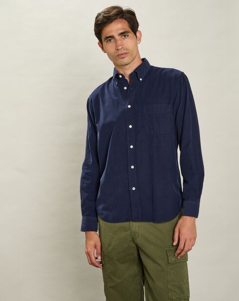 Chemise regular en Velours Milleraies Pitt Pat bleu foncé