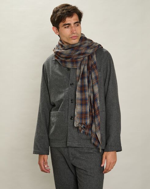 Écharpe 100% Laine à Carreaux beige - 200x80 cm