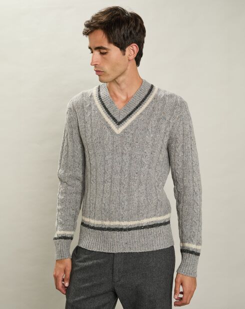 Pull en Laine mélangée Donegal Vee flanelle/charbon/écru