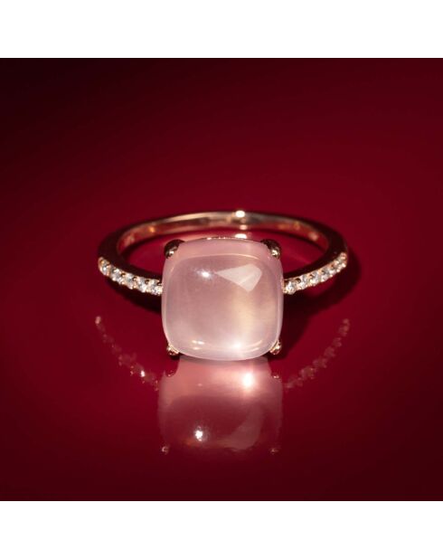 Bague Rose Dragée Diamants 0.11 ct & Quartz 4.80 cts or rose