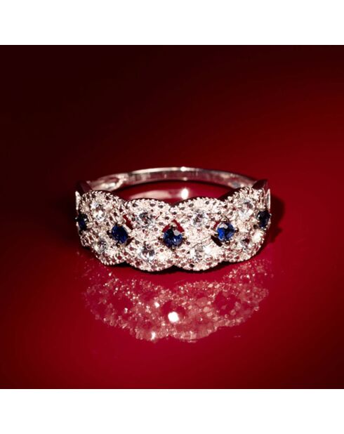 Bague Astéria Diamants 0.05 ct, Saphirs 0.37 ct & Topazes 0.49 ct or blanc