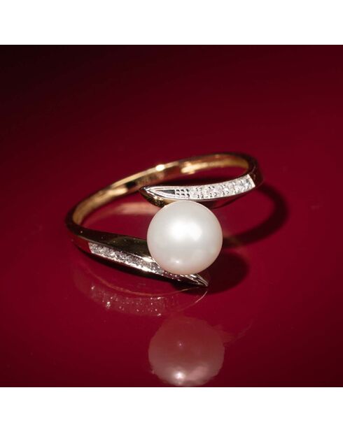 Bague Fenoa Diamants 0.05 ct & Perle or jaune