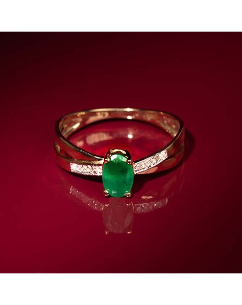 Bague Ambi Diamants 0.04 ct & Emeraude 0.6 ct or jaune