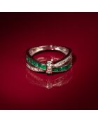 Bague Starky Diamant 0.045 ct & Emeraude 0.045 ct or blanc