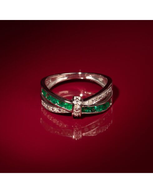 Bague Starky Diamant 0.045 ct & Emeraude 0.045 ct or blanc