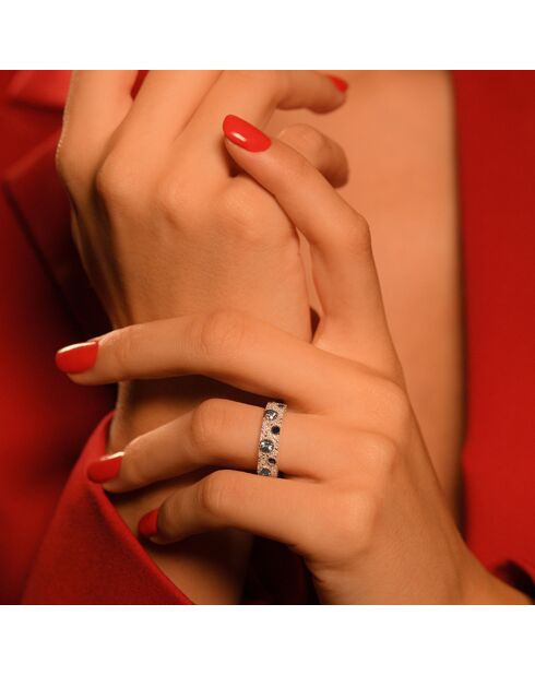 Bague Majunga Diamants 0.0035 ct Saphirs 0.1 ct Topazes Bleues 0.176 ct or jaune