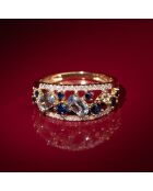 Bague Dahra Diamants 0.12ct. 3 Topazes bleues 0.41ct & Saphir 0.22ct or jaune