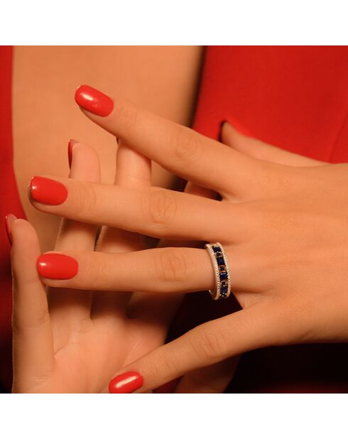 Bague Diamants 0.05 ct & Saphirs 1.35 ct or blanc