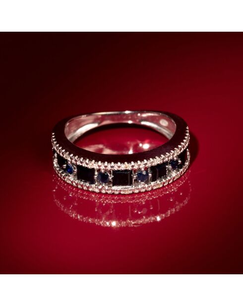 Bague Diamants 0.05 ct & Saphirs 1.35 ct or blanc
