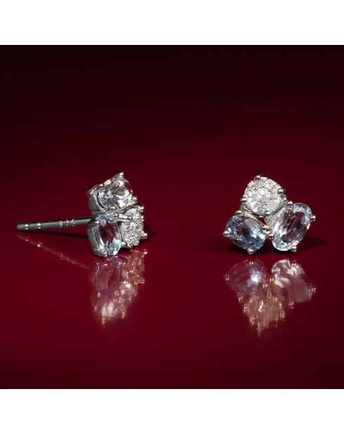 Boucles d'Oreilles Oural Diamants 0.09 ct & Topazes Bleues 0.70 ct or blanc