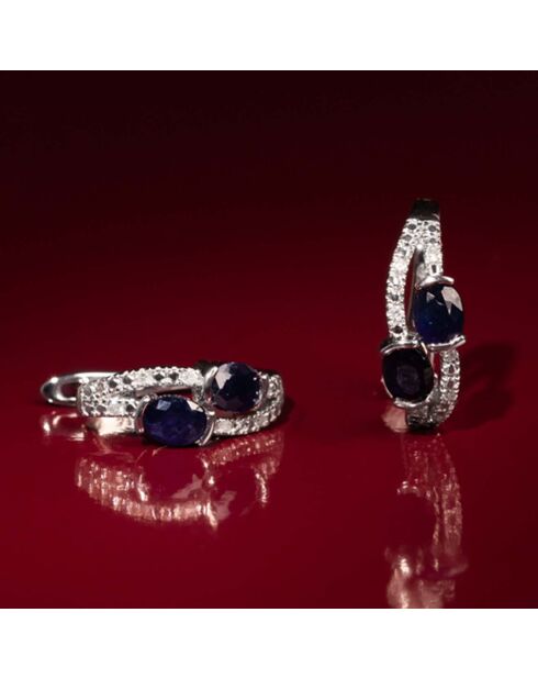 Boucles d'Oreilles Thalassa Diamants 0.06 ct & Saphirs 1 ct or blanc