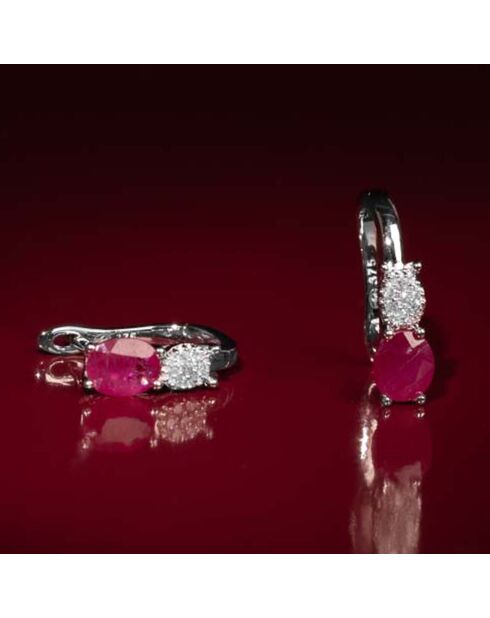 Boucles d'oreilles Lisemore Diamants 0.04 ct & Rubis 0.96 ct or blanc