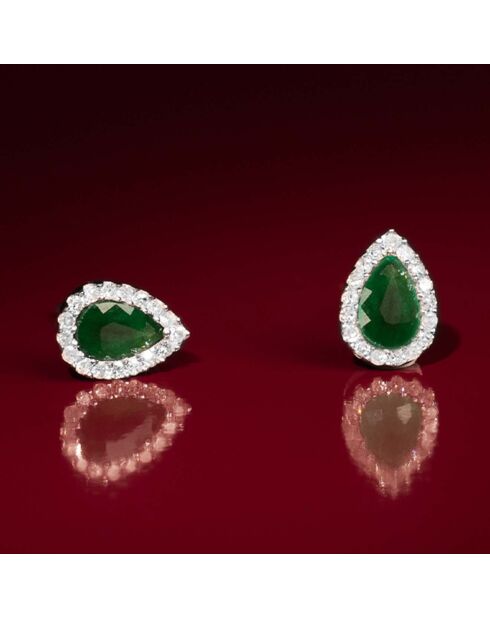 Boucles d'oreilles Rosace Diamants 0.10 ct & Emeraudes 0.66 ct or blanc