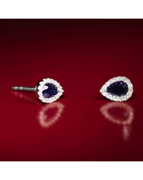 Boucles d'oreilles Rosace Diamants 0.10 ct & Saphirs 0.6 ct or blanc