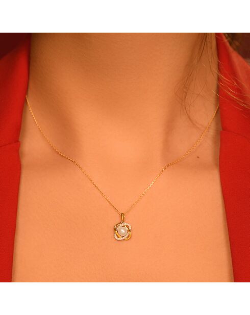 Pendentif Perles croisées & Diamants 0.132 ct or jaune