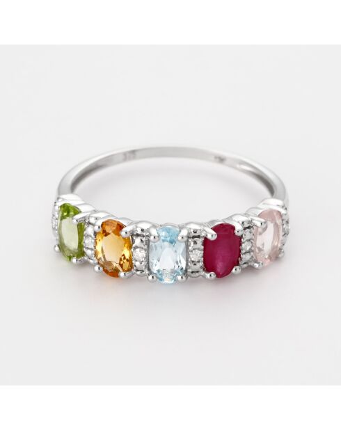 Bague Florentine Diamants 0.033 ct & Multi pierres 1.742 ct or blanc