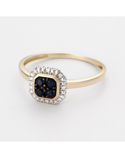 Bague Myriade Diamants 0.036 ct & Saphirs 0.4 ct or jaune