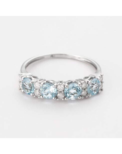 Bague Orchidée Diamants 0.242 ct & Topazes bleues 1.68 ct or blanc